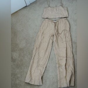 Abercrombie & Fitch Beige Gingham Cropped Cami Top